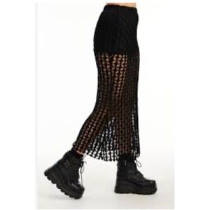 Pretty Damage Small Black Laser Cut Lattice Maxi Skirt Sheer Whimsigoth Grunge